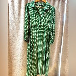 Zara, 3/4 length, mid calf dress in green